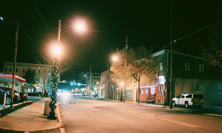 Christine Holm poem, small town street at night
