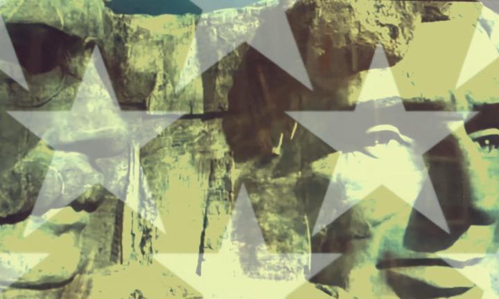 stars overlaid on the Mt Rushmore Teddy Roosevelt and Abraham Lincoln
