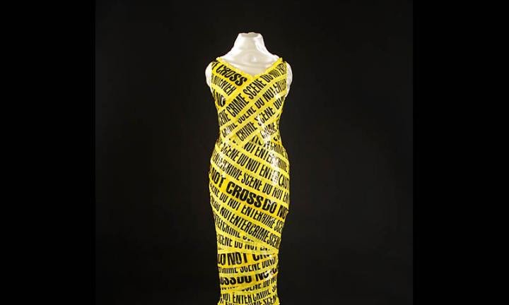 Dress made from crime scene tape Recycle Runway