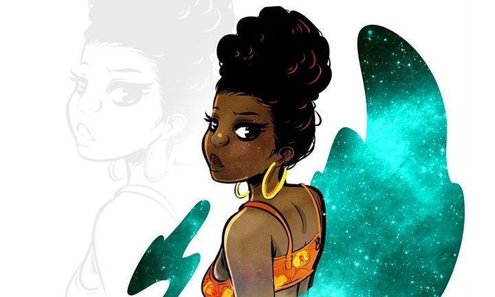 drawing of I.S. Jones in an orange halter with a swathe of stars