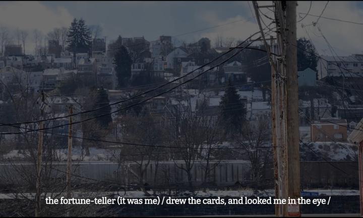 winter scene of houses on a hillside in Pittsburgh
