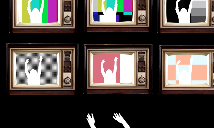 tv screens with figure Midwest Video Poetry Fest
